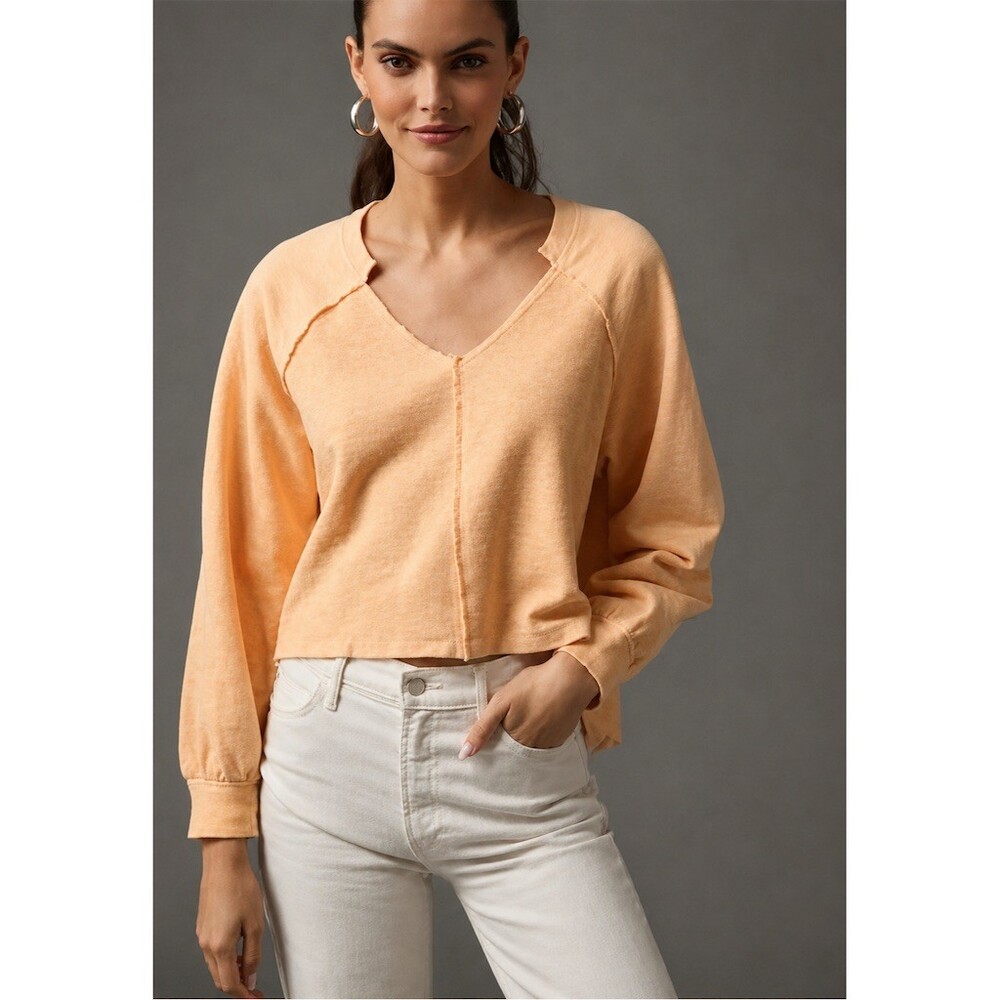 Pilcro Anthropologie Reworked Popover V Neck Sweatshirt Oversized, L